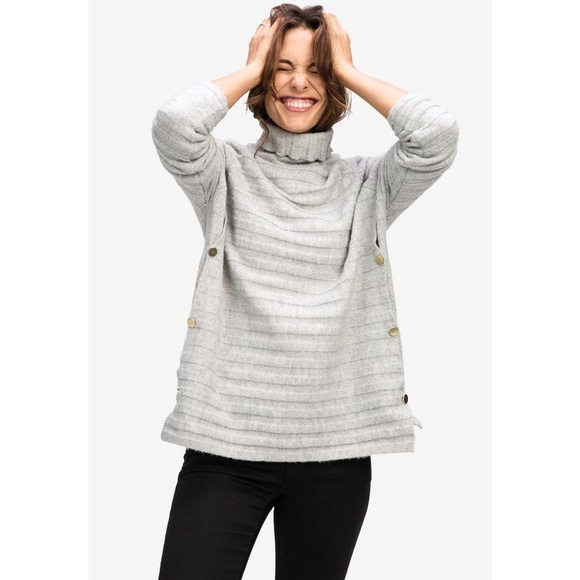 ellos Plus Size Side Button Boxy Turtleneck Sweater Heather Gray Sz L (18-20) - Picture 1 of 9